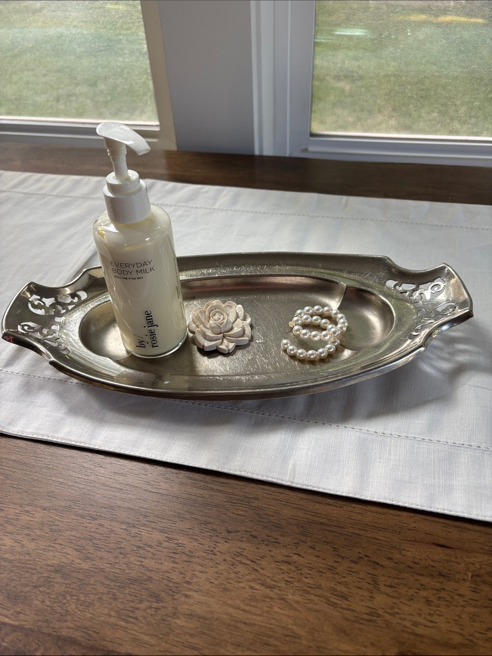 Vintage Manning-Bowman Silver Plated Oval Tray Cutout Handles